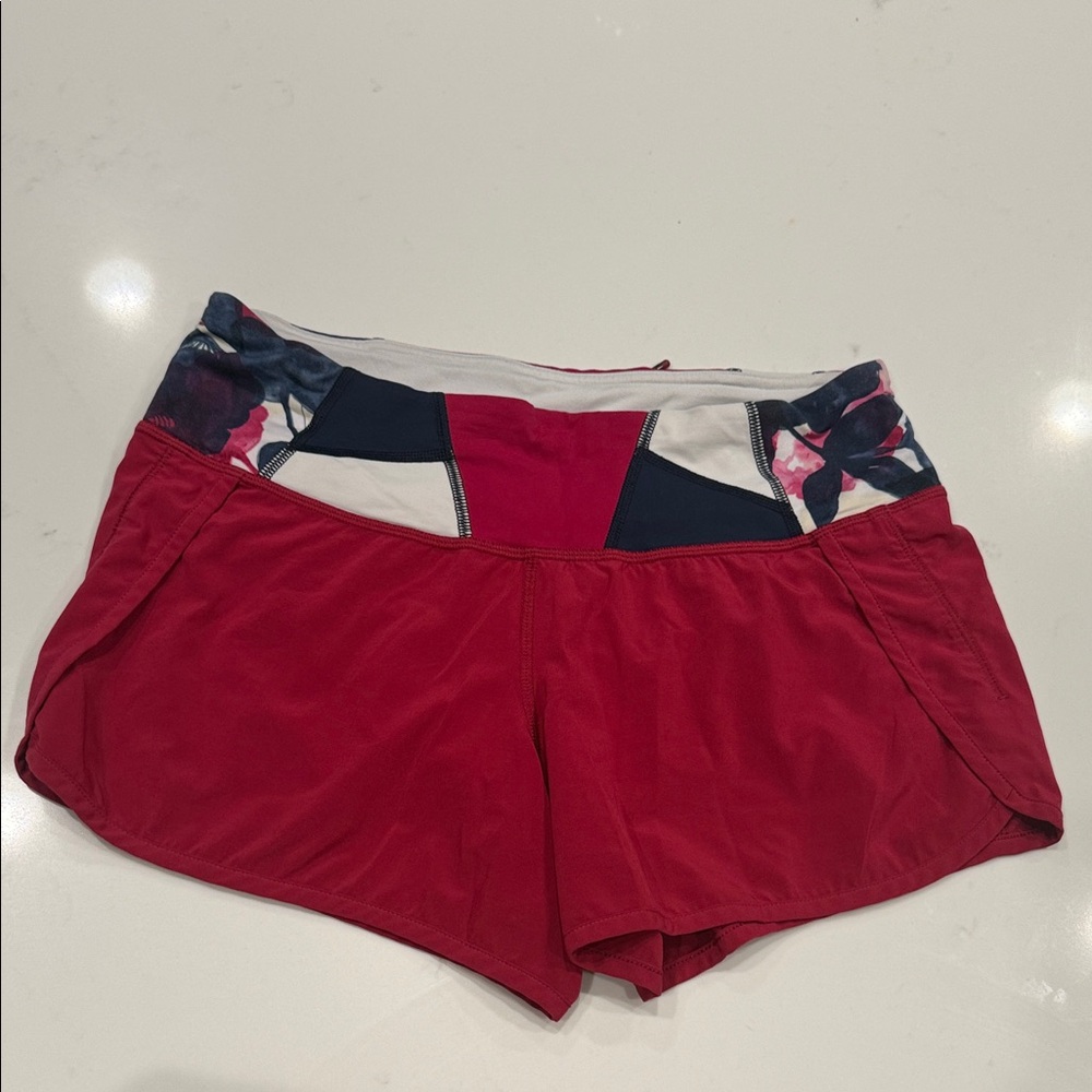 lululemon athletica Red Athletic Shorts with Floral Pattern